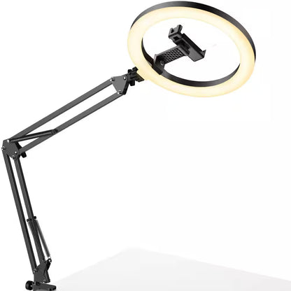 Overhead Phone Mount with Ring Light, 10 In. LED Selfie Ring Light for Desk W/ Phone Holder and Remote Canvas Lamp Light