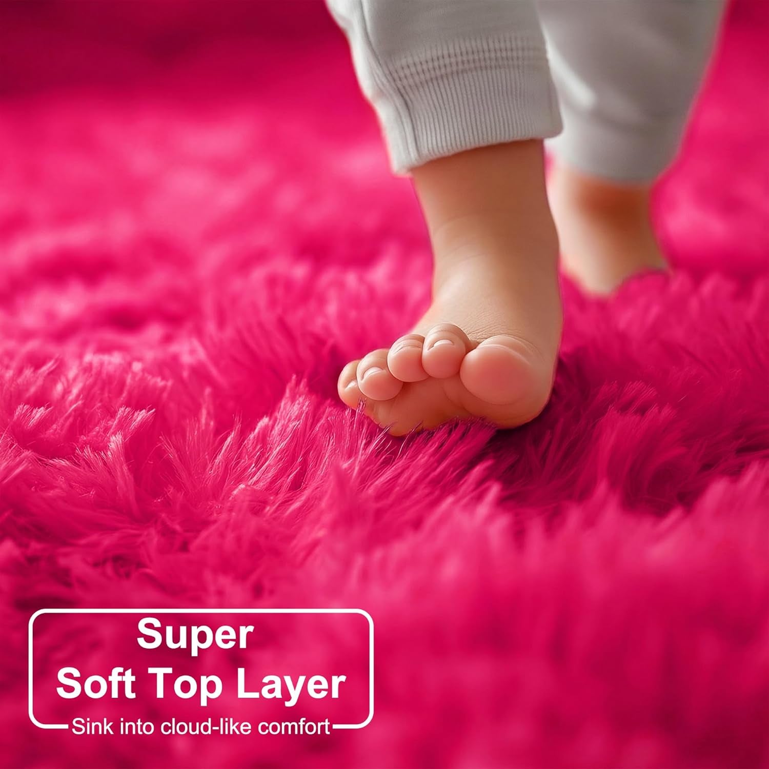 Hot Pink Plush round Circle Rug 5Ft for Girls Bedroom Playroom | Fluffy Shaggy Fuzzy Kids Carpet, Nursery Dorm Classroom Decor, Cutecore Kidcore Aesthetic, Fuschia Magenta Color, Circular