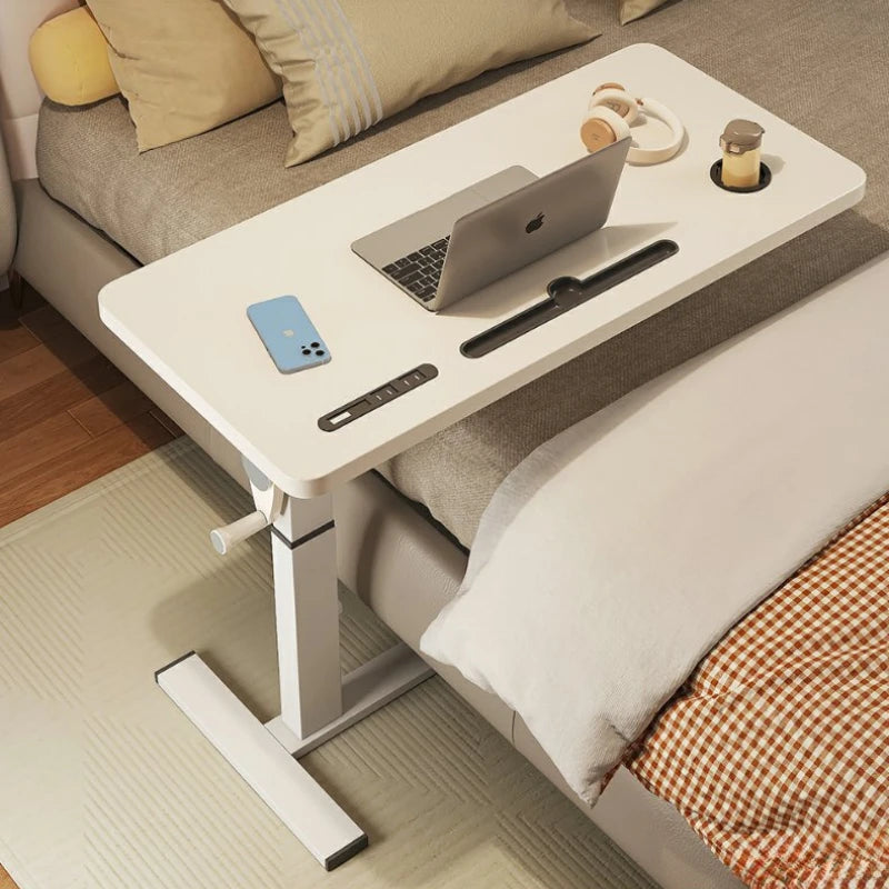 Adjustable Bedside Desk Hand Crank Lift Mobile Workstation with Study Table for Sofa/Office Space-Saving Writing Desk for Laptop