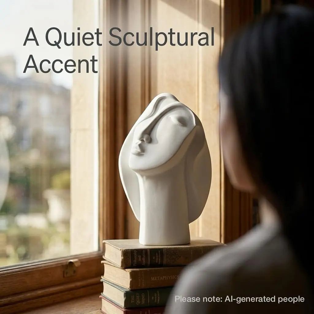 Abstract Sculpture Modern Home Decor, White Female Face Statue | Minimalist Shelf Decor, Coffee Table Decor, Desk Decor, Office Decor, Bedroom Accent, Bookshelf Decor, Living Room Accent