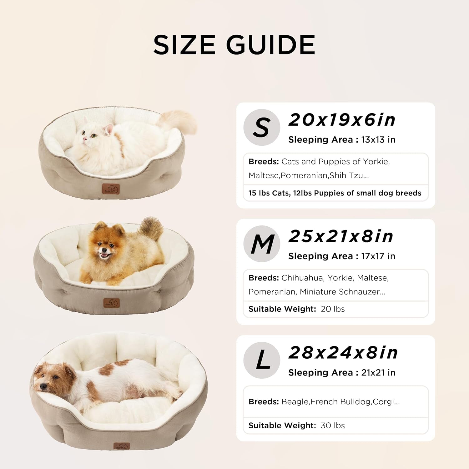 Bedsure Small Dog Bed Washable,Round Cat Beds for Indoor Cats,20In Camel | Soft Plush Pet Bed,Dog Beds for Small Dogs for Puppy and Kittens,Anti-Slip Bottom,Easy to Clean