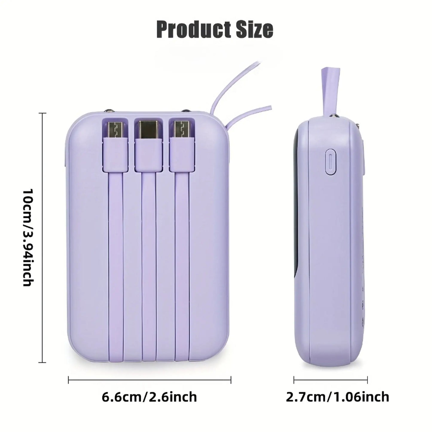 20000Mah Built-In 4 Cables Portable Power Bank LED Digital Display Dual USB Output External Battery Pack with LED Flashlight Lanyard Portable Charger for Iphone Android