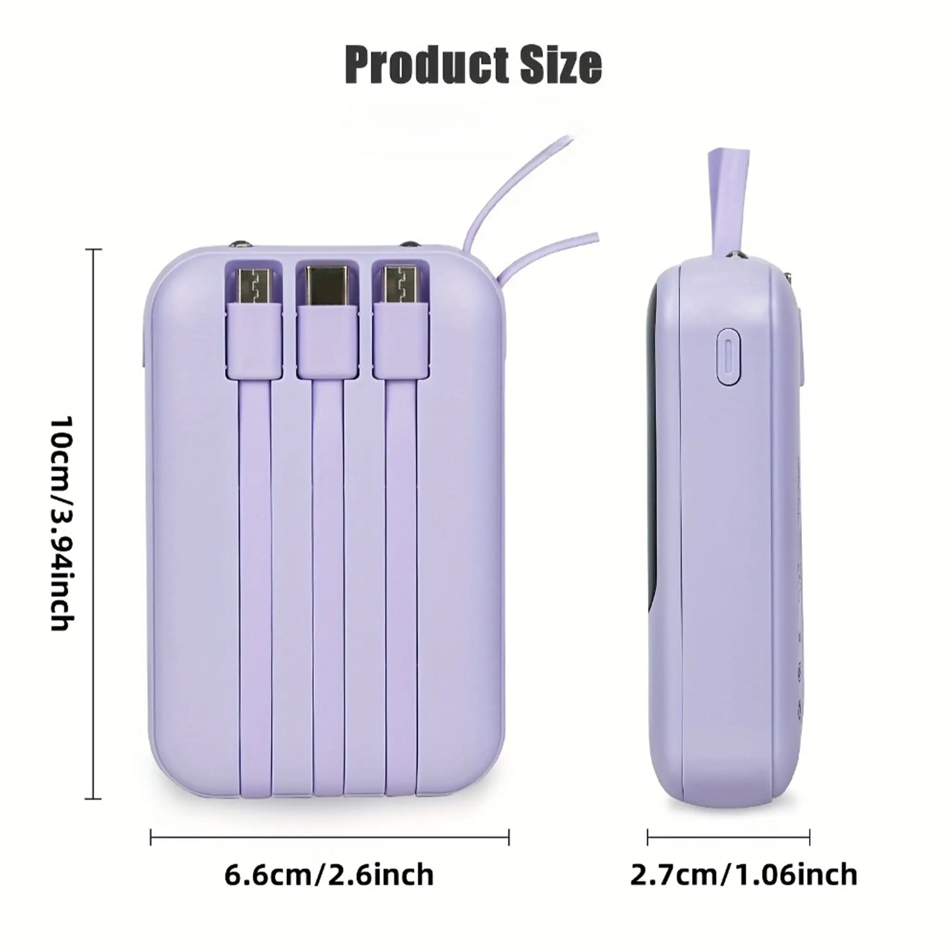 20000Mah Built-In 4 Cables Portable Power Bank LED Digital Display Dual USB Output External Battery Pack with LED Flashlight Lanyard Portable Charger for Iphone Android