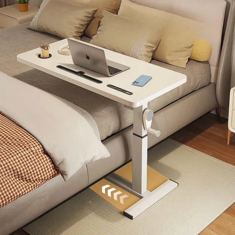 Adjustable Bedside Desk Hand Crank Lift Mobile Workstation with Study Table for Sofa/Office Space-Saving Writing Desk for Laptop