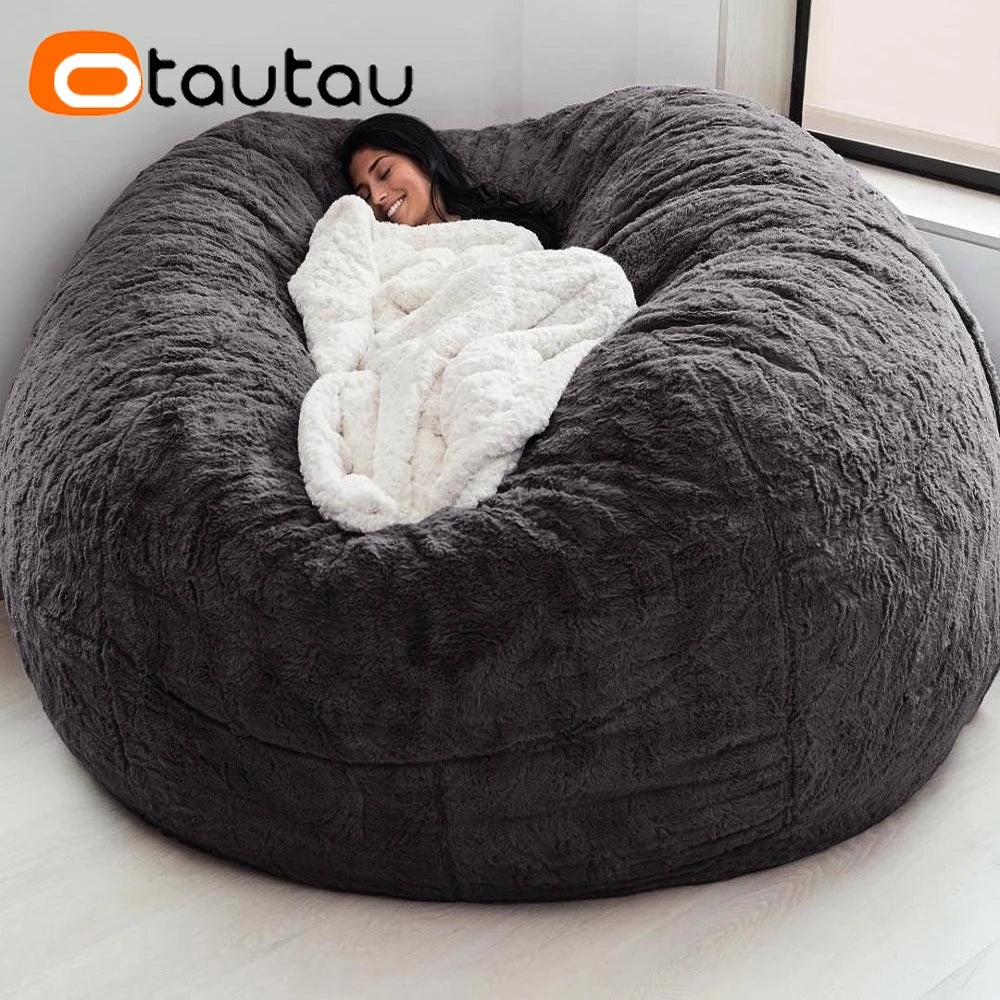 5Ft Giant Fluffy Faux Bunny Fur Bean Bag Cover Winter Christmas Pouf Cover Dd003【No Filler!Need Uy Filler by Yourself!】