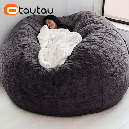 5Ft Giant Fluffy Faux Bunny Fur Bean Bag Cover Winter Christmas Pouf Cover Dd003【No Filler!Need Uy Filler by Yourself!】