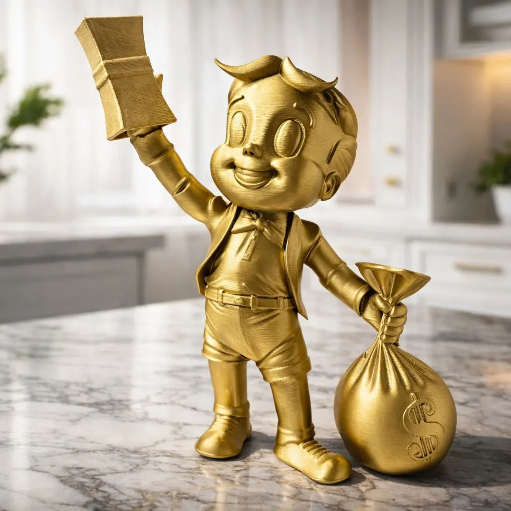 Richie Rich (FIXED PACKAGE ARRIVING BROKEN) | Luxury Cartoon Decor | Gold Orange Statue | Desk Shelf Art | Pop Culture Fan Art GIFT