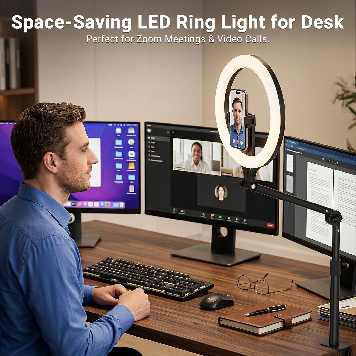 11" Ring Light with Stand, Featuring Overhead Phone Mount and Desk Ring Light with Phone Holder, Perfect for Phone Stand for Recording and Product Photography, Live Streaming Youtube Tiktok