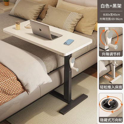 Adjustable Bedside Desk Hand Crank Lift Mobile Workstation with Study Table for Sofa/Office Space-Saving Writing Desk for Laptop