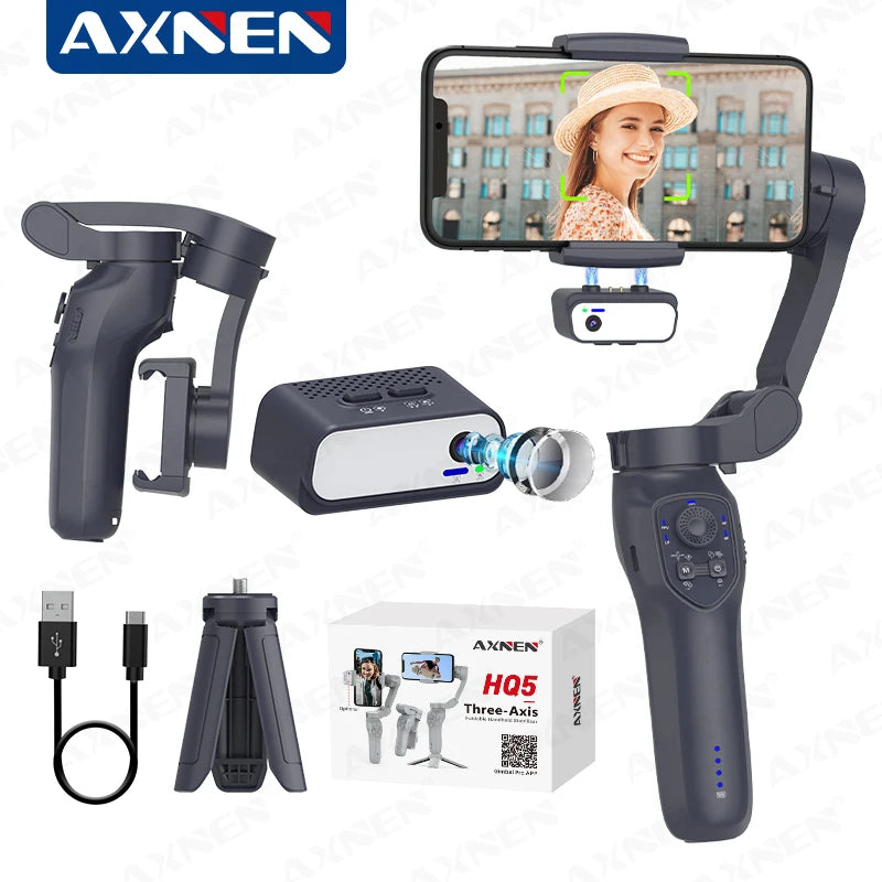 HQ5 AI Gimbal 3-Axis Anti-Shake Handheld Stabilizer Auto Face Tracking Handy Mobile Stand for Iphone Android Phone Vlog