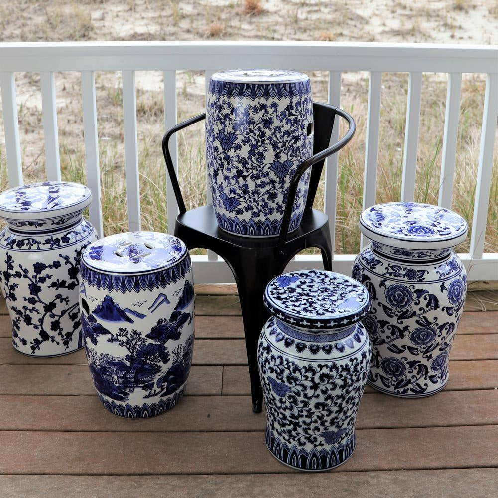 Blue Garden Decorative Ceramic Podium Garden Stool