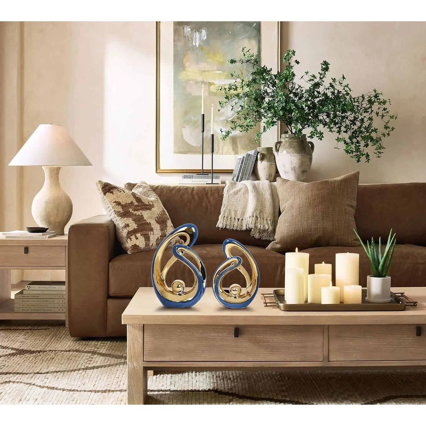 2 Count Navy Blue Decor Centerpiece Table Decorations Blue and Ceramic Decor Statue Mid Century Modern Decor Centerpieces for Dining Room Living Room Kitchen Shelf Office Coffee Table Decor