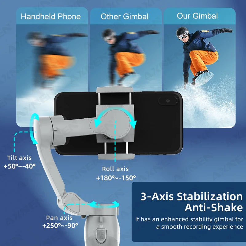 HQ5 AI Gimbal 3-Axis Anti-Shake Handheld Stabilizer Auto Face Tracking Handy Mobile Stand for Iphone Android Phone Vlog