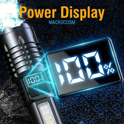 High Power Rechargeable LED Flashlight with Side Light, Torch Light for Outdoor Camping, Hiking Light High Light Flash Light