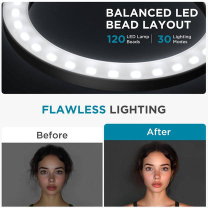 Overhead Phone Mount with Ring Light, 10 In. LED Selfie Ring Light for Desk W/ Phone Holder and Remote Canvas Lamp Light