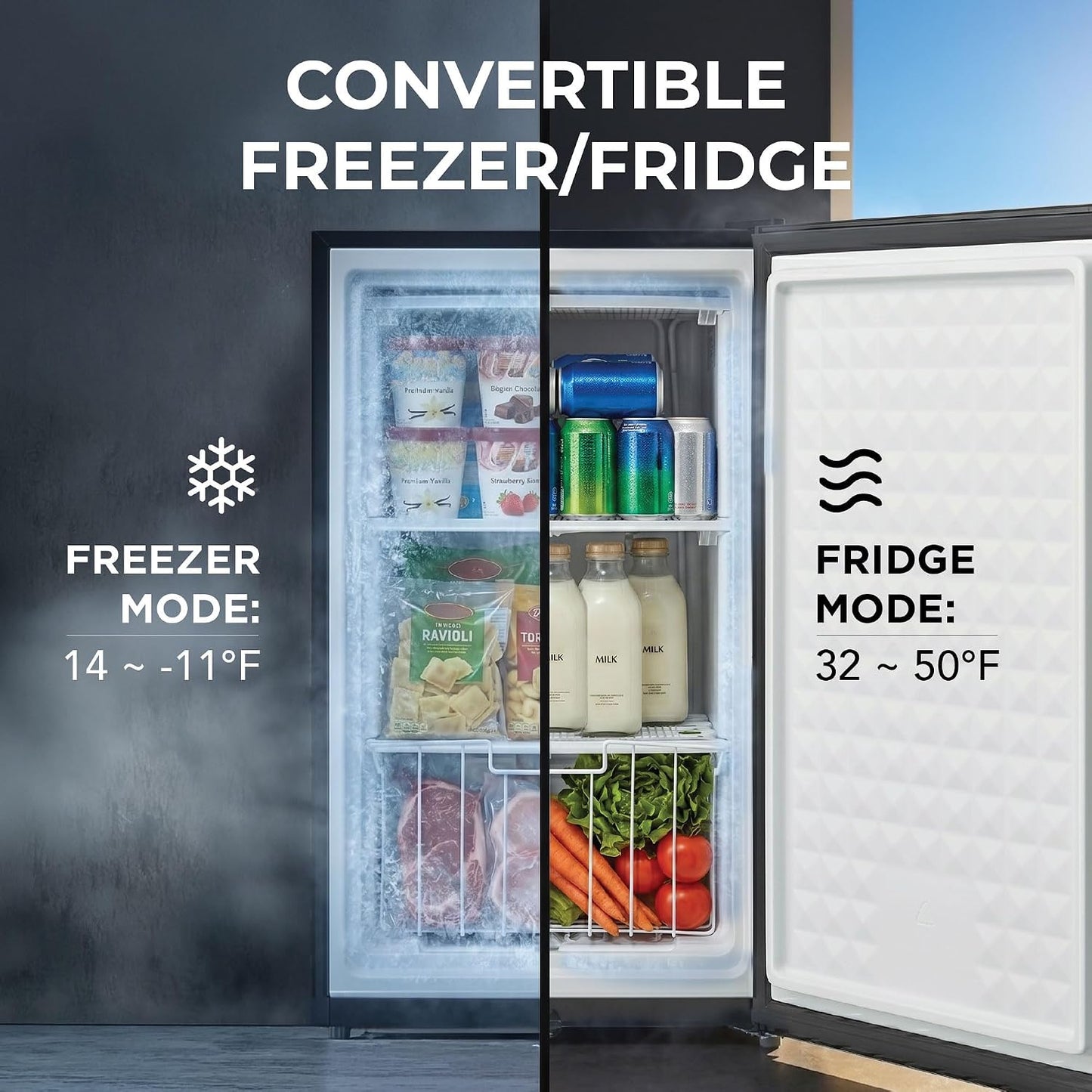 Upright Freezer/Fridge Convertible 3 Cu Ft Energy Star, CUF-301SS | Adjustable Thermostat and Security Lock, Energy Star Rated, Reversible Door, Adds Compact Frozen Storage at Home