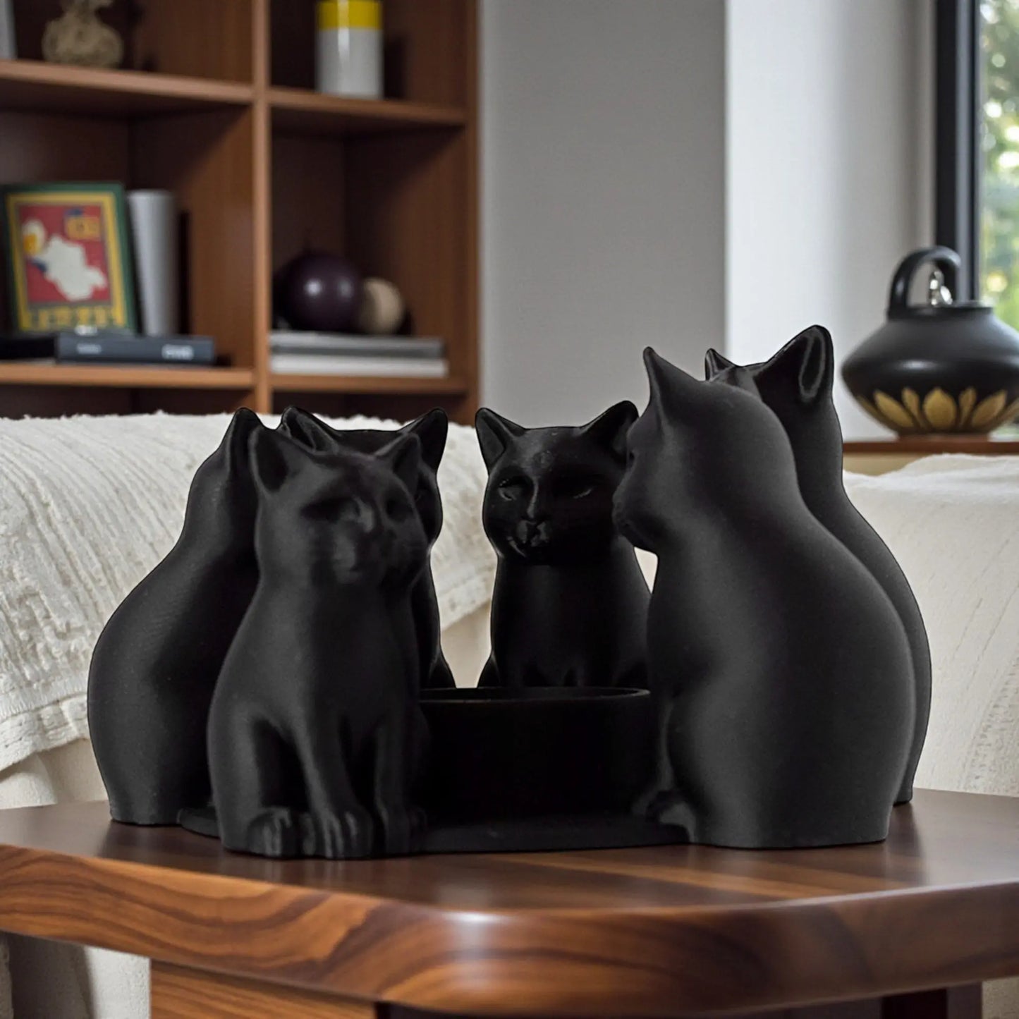 3D Printed Easter Cat Candle Holder | Matte Black Table Decor