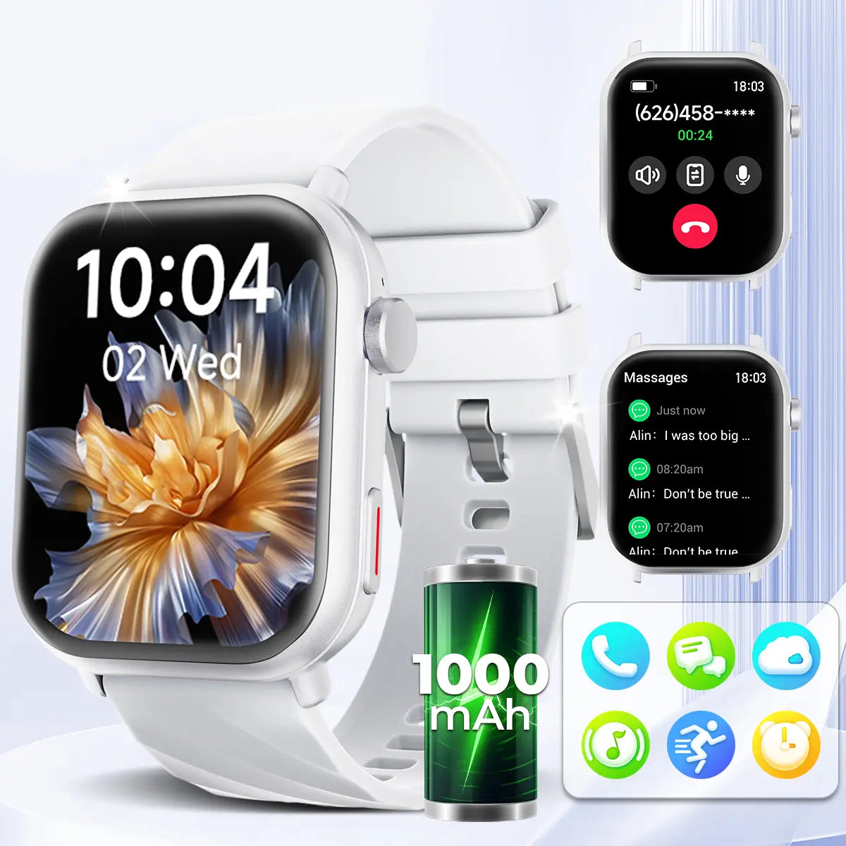 1.83-Inch Smartwatch for Men and Women，1000Mah High-Capacity Battery for Extended Standby，Wireless Calling & Message Alerts, Voice Assistant，Fitness Tracker with 100+ Sports Modes，Multifunctional Sport Smart Watch. #Summervibes
