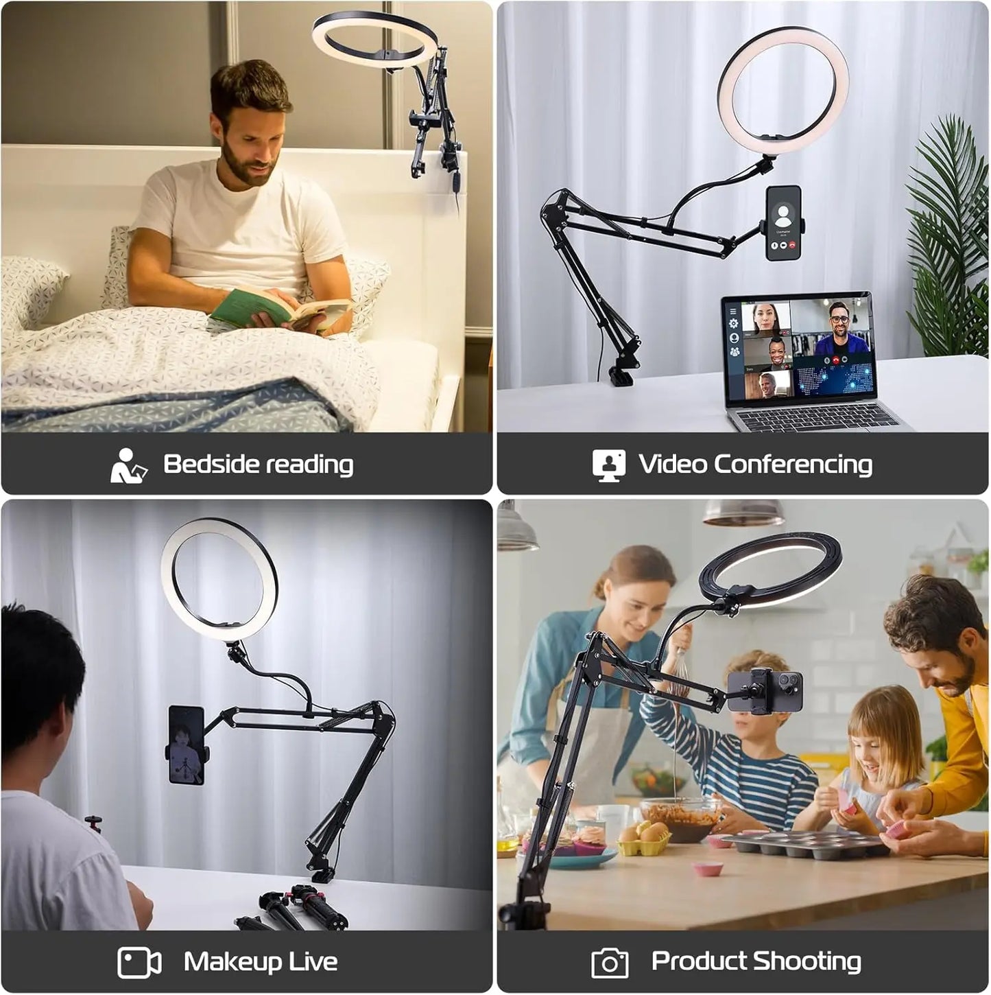 Ring Light with Stand and Phone Holder USB Ring Light with Clamp Overhead Camera Selfie Flexible Desk Tripod for Photography