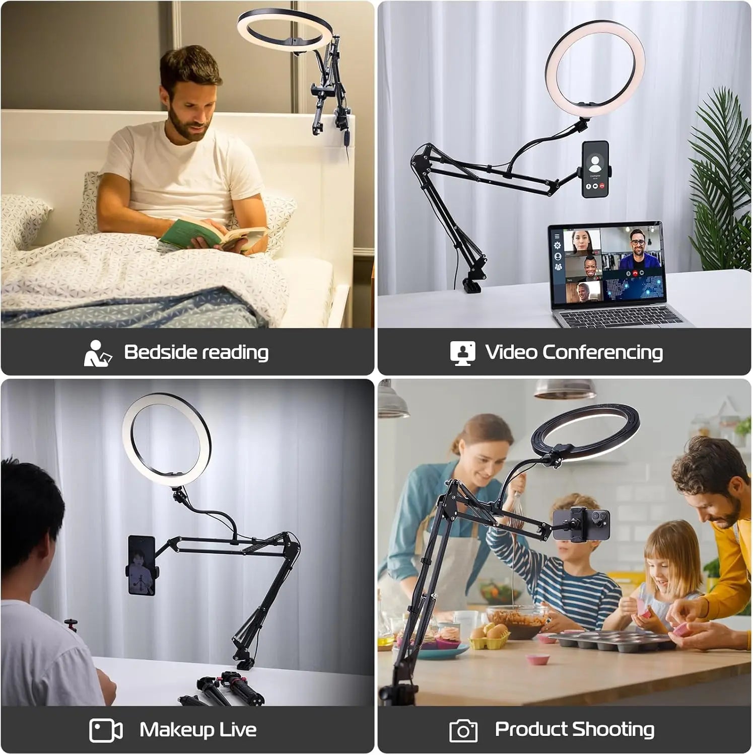 Ring Light with Stand and Phone Holder USB Ring Light with Clamp Overhead Camera Selfie Flexible Desk Tripod for Photography
