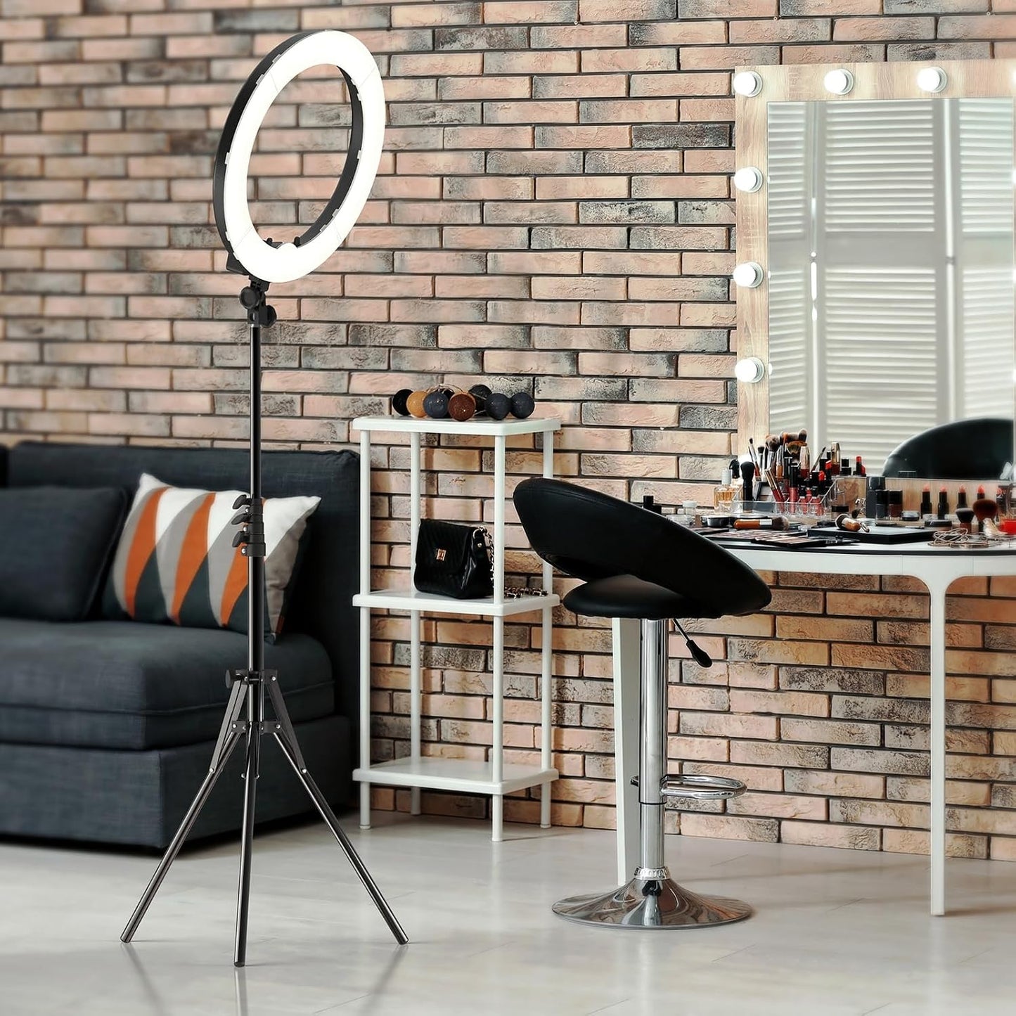 19 Inch Ring Light with Stand & Phone Holder – 55W 5500K Professional Ring Light for Tattoo Lash Extension Barber Makeup Artist Studio Video Photography Lighting