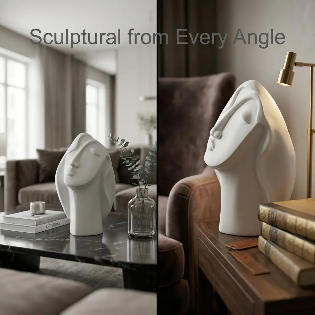 Abstract Sculpture Modern Home Decor, White Female Face Statue | Minimalist Shelf Decor, Coffee Table Decor, Desk Decor, Office Decor, Bedroom Accent, Bookshelf Decor, Living Room Accent