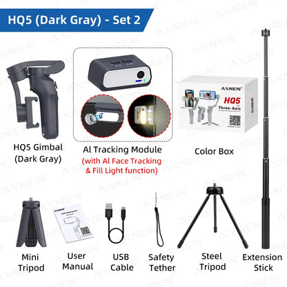 HQ5 AI Gimbal 3-Axis Anti-Shake Handheld Stabilizer Auto Face Tracking Handy Mobile Stand for Iphone Android Phone Vlog