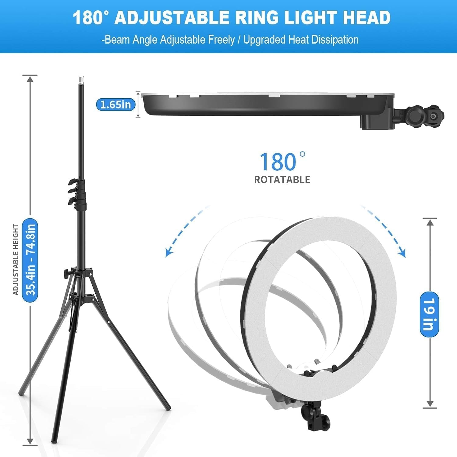 19 Inch Ring Light with Stand & Phone Holder – 55W 5500K Professional Ring Light for Tattoo Lash Extension Barber Makeup Artist Studio Video Photography Lighting