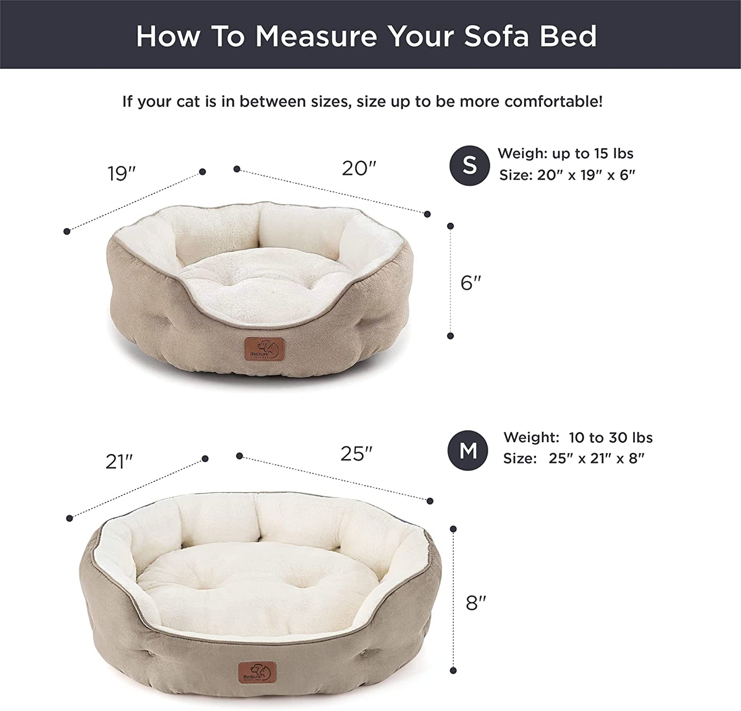 Bedsure Small Dog Bed Washable,Round Cat Beds for Indoor Cats,20In Camel | Soft Plush Pet Bed,Dog Beds for Small Dogs for Puppy and Kittens,Anti-Slip Bottom,Easy to Clean